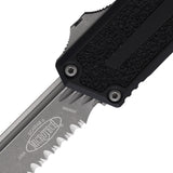 Microtech Automatic Scarab II Gen III OTF Knife Black Aluminum & Traction Apocalyptic Serrated Blade 127811AP