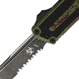 Microtech Automatic Scarab II Gen III OTF Knife Outbreak Green Aluminum & Traction Serrated Drop Pt Blade 12782OBS