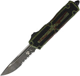 Microtech Automatic Scarab II Gen III OTF Knife Outbreak Green Aluminum & Traction Serrated Drop Pt Blade 12782OBS