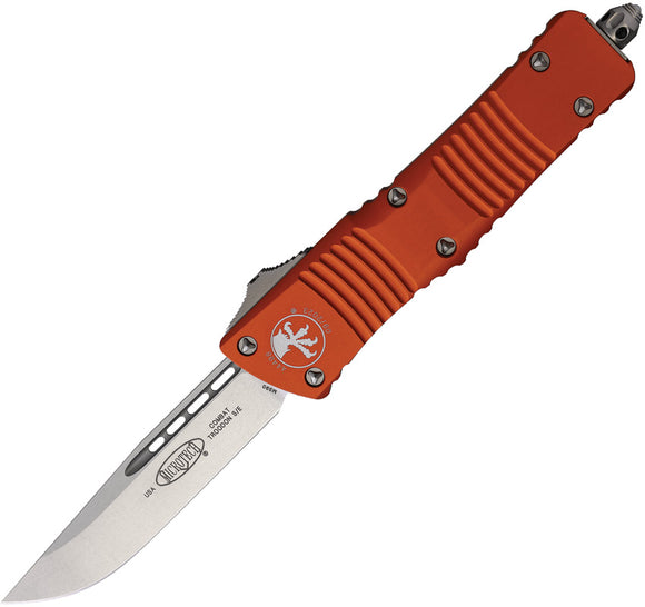 Microtech Automatic Combat Troodon OTF Knife Orange Aluminum Stonewash Drop Point Blade 14310OR
