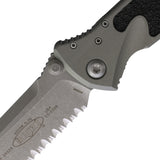 Microtech Socom Elite Linerlock Natural Clear Gray Aluminum & Traction Folding Apocalyptic Serrated Knife 16011APNC