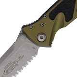 Microtech Socom Elite Linerlock OD Green Aluminum & Traction Folding Apocalyptic Serrated Knife 16011APOD