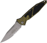 Microtech Socom Elite Linerlock OD Green Aluminum & Traction Folding Apocalyptic Serrated Knife 16011APOD