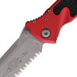 Microtech Socom Elite Linerlock Red Aluminum & Black Traction Folding Apocalyptic Serrated Knife 16011APRD