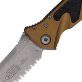 Microtech Socom Elite Linerlock Tan Aluminum & Traction Folding Apocalyptic Serrated Knife 16011APTA