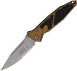 Microtech Socom Elite Linerlock Tan Aluminum & Traction Folding Apocalyptic Serrated Knife 16011APTA