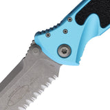 Microtech Socom Elite Linerlock Turquoise Aluminum & Traction Folding Apocalyptic Serrated Knife 16011APTQ