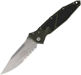 Microtech Socom Elite Linerlock Woodlands Green Aluminum & Traction Folding Apocalyptic Serrated Knife 16011APWL