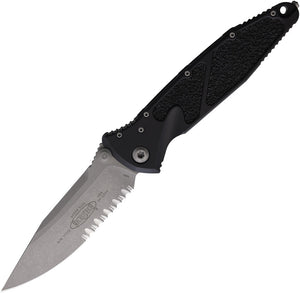 Microtech Socom Elite Linerlock Black Aluminum & Traction Folding Apocalyptic Serrated Knife 16011AP