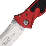 Microtech Socom Elite Linerlock Red Aluminum & Traction Folding Stonewash Serrated Knife 16011RD