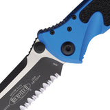 Microtech Socom Elite Linerlock Blue Aluminum & Traction Folding Two-Tone Serrated Knife 1602BL