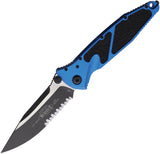 Microtech Socom Elite Linerlock Blue Aluminum & Traction Folding Two-Tone Serrated Knife 1602BL
