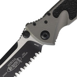 Microtech Socom Elite Linerlock Natural Clear Gray Aluminum & Traction Folding Serrated Knife 1602NC