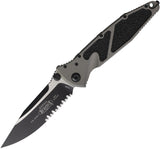 Microtech Socom Elite Linerlock Natural Clear Gray Aluminum & Traction Folding Serrated Knife 1602NC