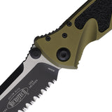 Microtech Socom Elite Linerlock OD Green Aluminum & Traction Folding Two-Tone Serrated Knife 1602OD
