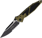 Microtech Socom Elite Linerlock OD Green Aluminum & Traction Folding Two-Tone Serrated Knife 1602OD