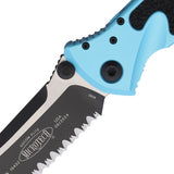 Microtech Socom Elite Linerlock Turquoise Aluminum & Traction Folding Two-Tone Serrated Knife 1602TQ