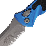 Microtech Automatic Socom Elite Knife Button Lock Blue Aluminum & Traction Apocalyptic Serrated Blade 160A11APBL