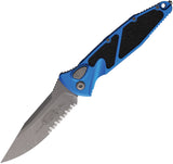 Microtech Automatic Socom Elite Knife Button Lock Blue Aluminum & Traction Apocalyptic Serrated Blade 160A11APBL