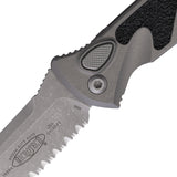 Microtech Automatic Socom Elite Knife Button Lock Natural Clear Gray Aluminum & Traction Apocalyptic Serrated Blade 160A11APNC