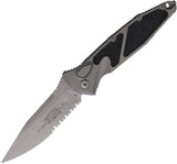 Microtech Automatic Socom Elite Knife Button Lock Natural Clear Gray Aluminum & Traction Apocalyptic Serrated Blade 160A11APNC