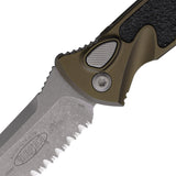 Microtech Automatic Socom Elite Knife Button Lock OD Green Aluminum & Traction Apocalyptic Serrated Blade 160A11APOD