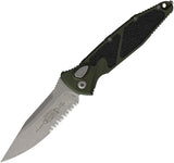 Microtech Automatic Socom Elite Knife Button Lock Woodland Green Aluminum & Traction Apocalyptic Serrated Blade 160A11APWL