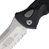 Microtech Automatic Socom Elite Knife Button Lock Black Aluminum & Traction Stonewash Serrated Blade 160A11