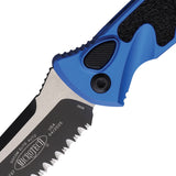 Microtech Automatic Socom Elite Knife Button Lock Blue Aluminum & Traction Two-Tone Serrated Blade 160A2BL