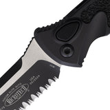 Microtech Automatic Socom Elite Knife Button Lock Black Aluminum & Traction Two-Tone Serrated Blade 160A2T