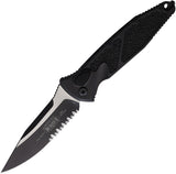 Microtech Automatic Socom Elite Knife Button Lock Black Aluminum & Traction Two-Tone Serrated Blade 160A2T