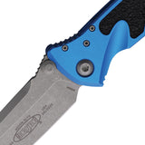 Microtech Socom Elite Linerlock Blue Aluminum & Traction Folding Apocalyptic Tanto Knife 16110APBL