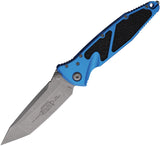 Microtech Socom Elite Linerlock Blue Aluminum & Traction Folding Apocalyptic Tanto Knife 16110APBL