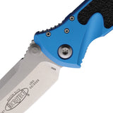 Microtech Socom Elite Linerlock Blue Aluminum & Traction Folding Stonewash Tanto Knife 16110BL