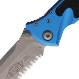 Microtech Socom Elite Linerlock Blue Aluminum & Traction Folding Apocalyptic Serrated Knife 16111APBL