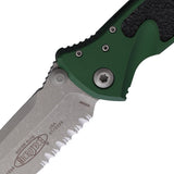 Microtech Socom Elite Linerlock Emerald Green Aluminum & Traction Folding Apocalyptic Serrated Knife 16111APEG