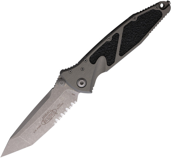 Microtech Socom Elite Linerlock Gray Aluminum & Traction Folding Serrated Tanto Knife 16111APNC