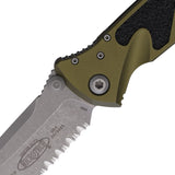 Microtech Socom Elite Linerlock OD Green Aluminum & Traction Folding Apocalyptic Serrated Knife 16111APOD