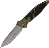 Microtech Socom Elite Linerlock OD Green Aluminum & Traction Folding Apocalyptic Serrated Knife 16111APOD
