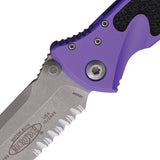 Microtech Socom Elite Linerlock Purple Aluminum & Traction Folding Apocalyptic Serrated Knife 16111APPU