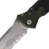 Microtech Socom Elite Linerlock Woodlands Green Aluminum & Traction Folding Serrated Tanto Knife 16111APWL