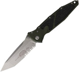 Microtech Socom Elite Linerlock Woodlands Green Aluminum & Traction Folding Serrated Tanto Knife 16111APWL
