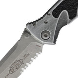 Microtech Socom Elite Linerlock Weathered Metal Gray Aluminum & Traction Folding Apocalyptic Serrated Tanto Knife 16111APWME