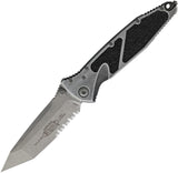 Microtech Socom Elite Linerlock Weathered Metal Gray Aluminum & Traction Folding Apocalyptic Serrated Tanto Knife 16111APWME