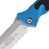 Microtech Socom Elite Linerlock Blue Aluminum & Black Traction Folding Partially Serrated Knife 16111BL