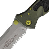 Microtech Socom Elite Linerlock Distressed Grenade Green Aluminum & Traction Folding Apocalyptic Serrated Tanto Knife 16111DGGU25