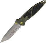 Microtech Socom Elite Linerlock Distressed Grenade Green Aluminum & Traction Folding Apocalyptic Serrated Tanto Knife 16111DGGU25