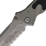 Microtech Socom Elite Linerlock Natural Clear Gray Aluminum & Traction Folding Apocalyptic Serrated Tanto Knife 16112APNC