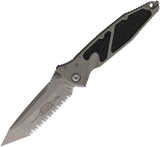 Microtech Socom Elite Linerlock Natural Clear Gray Aluminum & Traction Folding Apocalyptic Serrated Tanto Knife 16112APNC