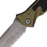 Microtech Socom Elite Linerlock OD Green Aluminum & Traction Folding Apocalyptic Serrated Knife 16112APOD